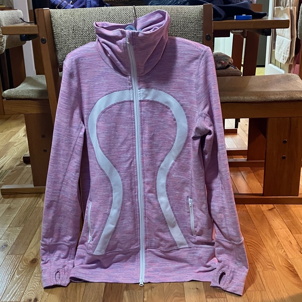 lululemon athletica Pink Full-Zip Scuba Jacket with White Logo Trim